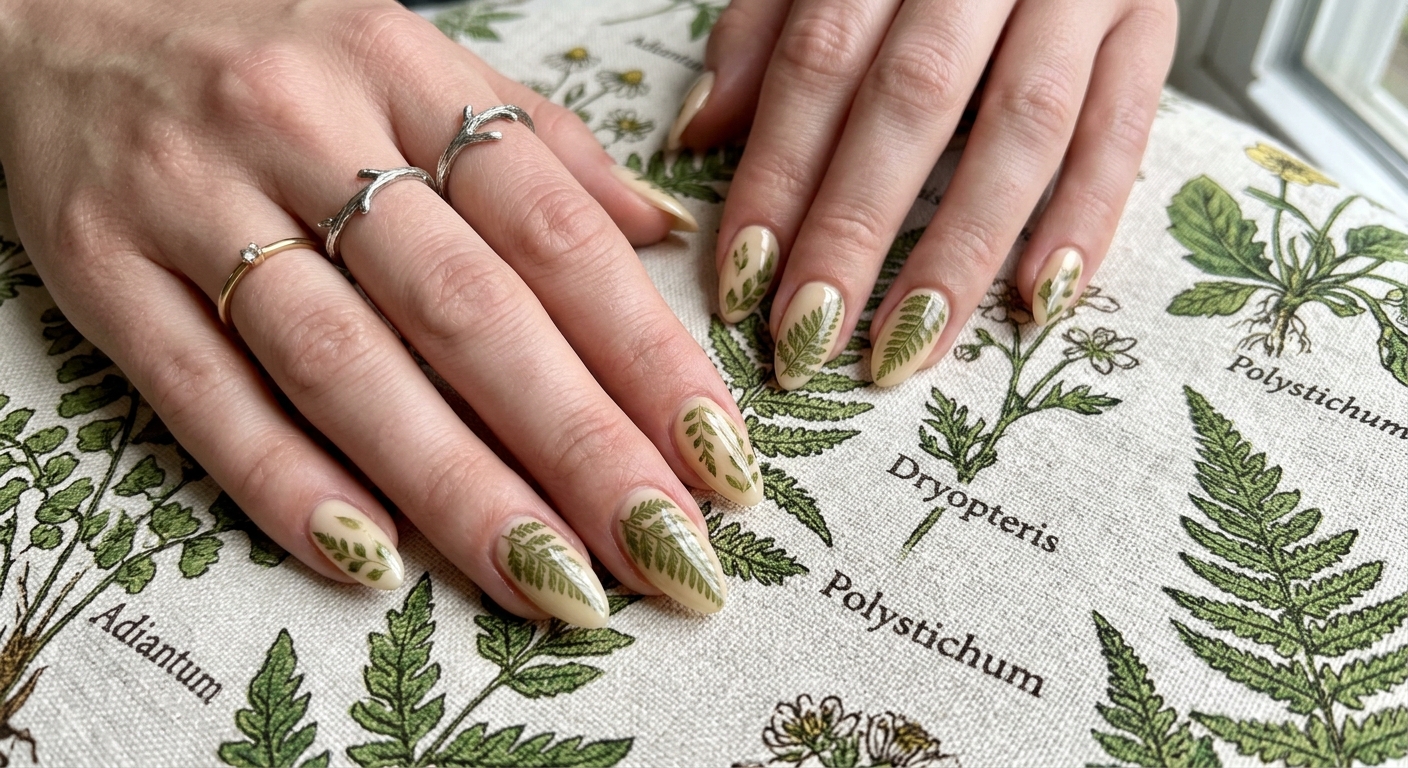 Pressed-fern style art, sage on cream